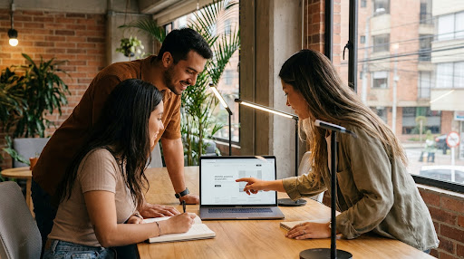 Equipo revisando el sitio web de un cliente